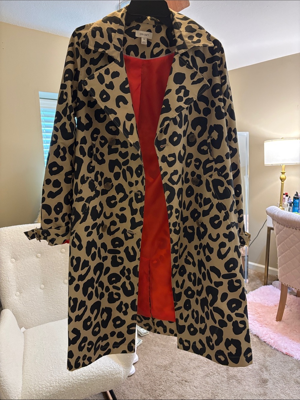 Leopard Print Trench Coat with Red Lining - Women’s Trench